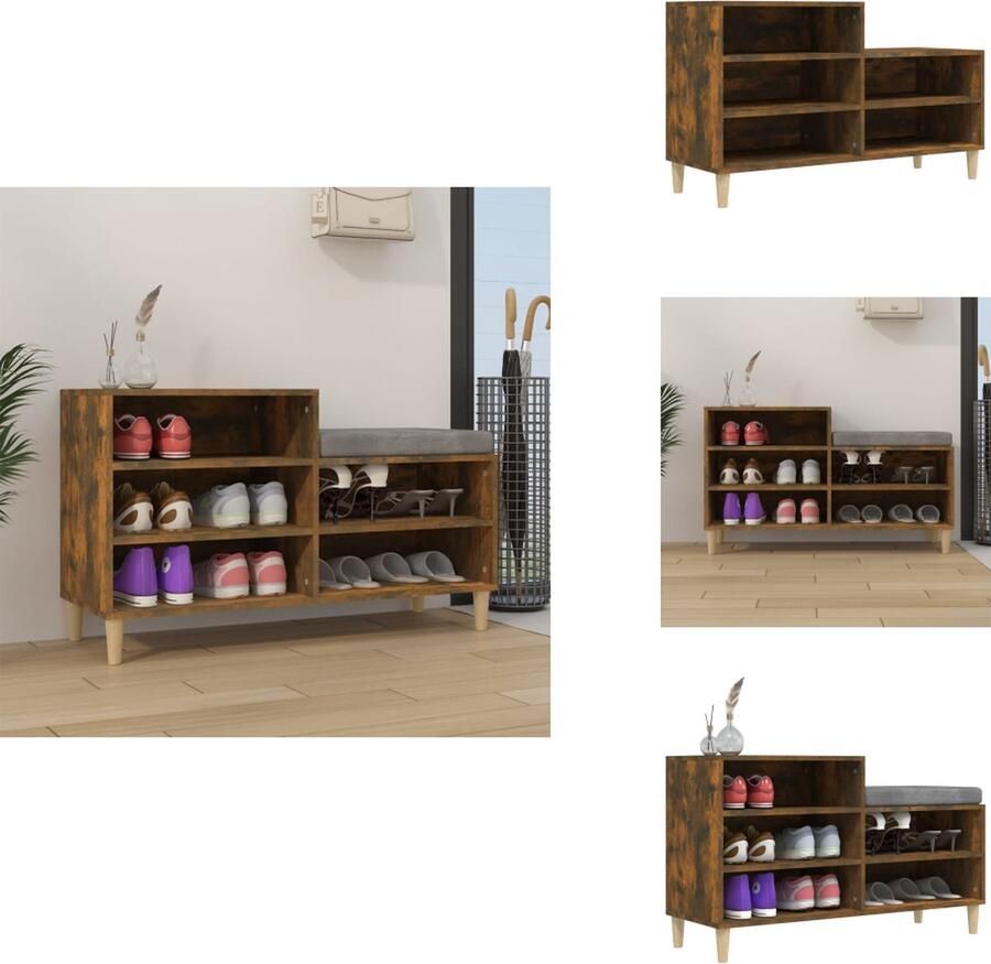 VidaXL Schoenenrek Schoenenrekken Opbergrek Voor Schoenen Schoenenstellage Schoenenkast 102x36x60 cm bewerkt hout gerookt eikenkleurig - Foto 2