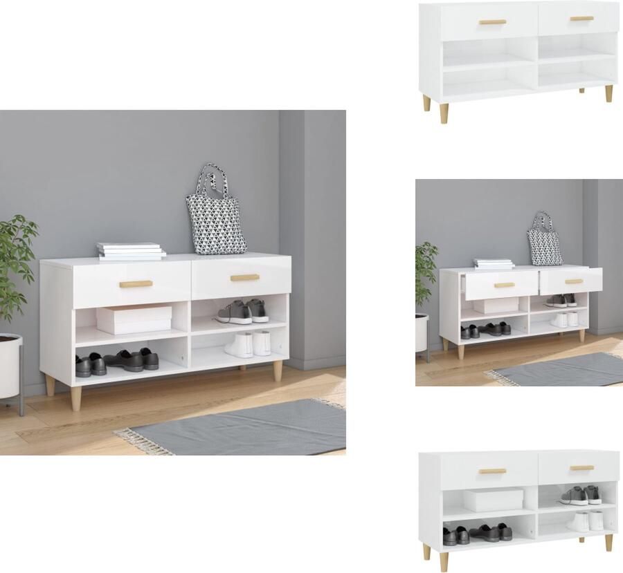 VidaXL Schoenenrek Schoenenrekken Opbergrek Voor Schoenen Schoenenstellage Schoenenkast 102x35x55 cm bewerkt hout hoogglans wit - Foto 2