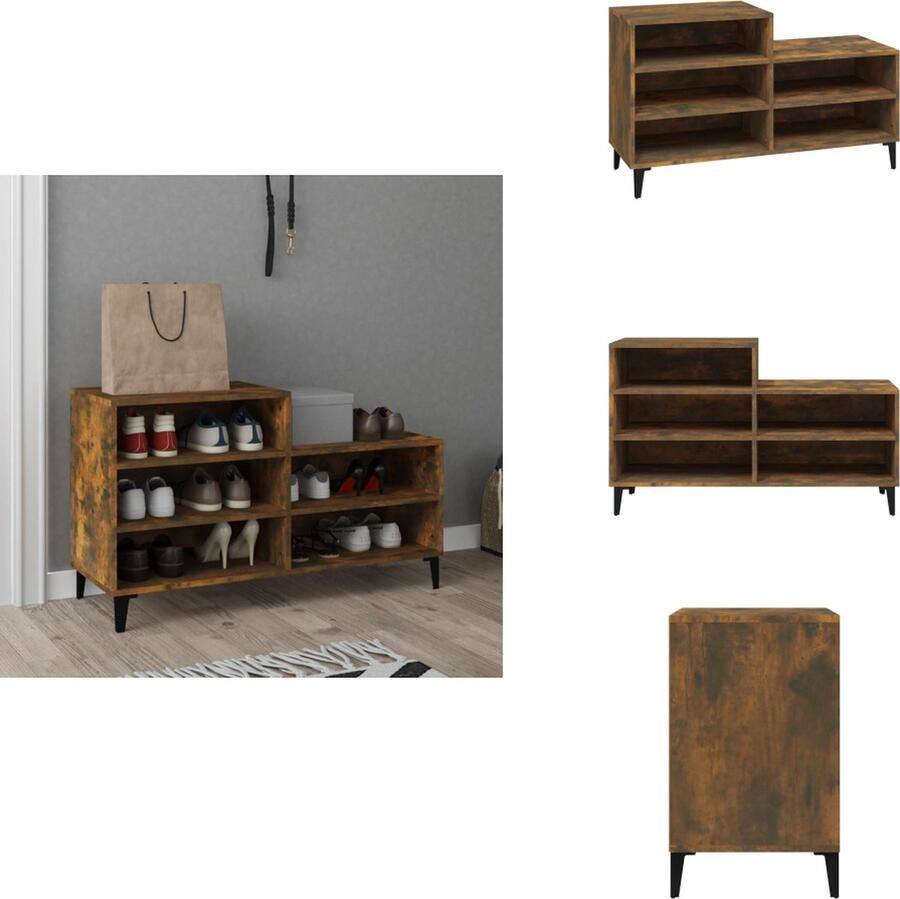 VidaXL Schoenenrek Schoenenrekken Opbergrek Voor Schoenen Schoenenstellage Schoenenkast 102x36x60 cm bewerkt hout gerookt eikenkleurig