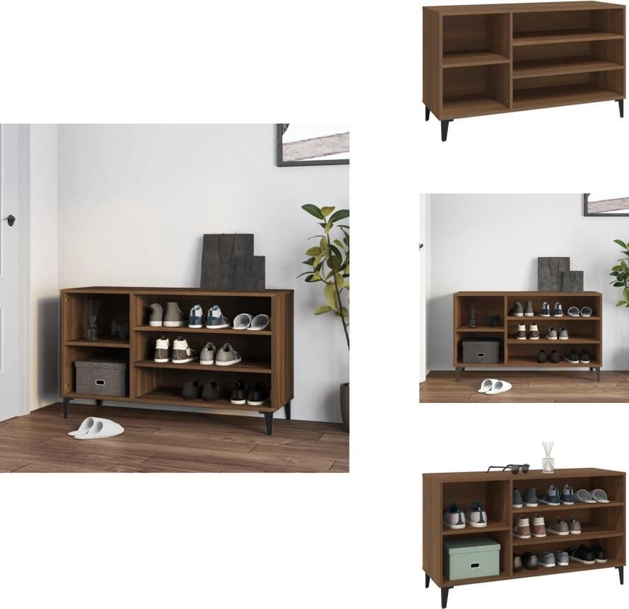 VidaXL Schoenenrek Schoenenrekken Opbergrek Voor Schoenen Schoenenstellage Schoenenkast 102x36x60 cm bewerkt hout bruineikenkleurig