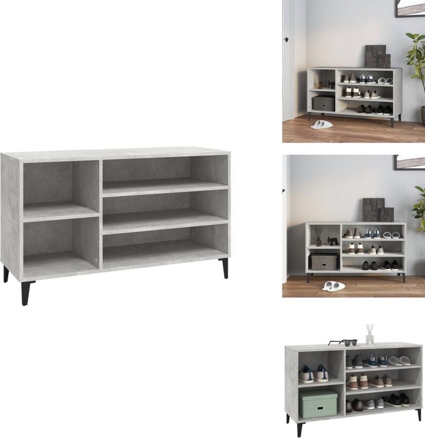 VidaXL Schoenenrek Schoenenrekken Opbergrek Voor Schoenen Schoenenstellage Schoenenkast 102x36x60 cm bewerkt hout betongrijs