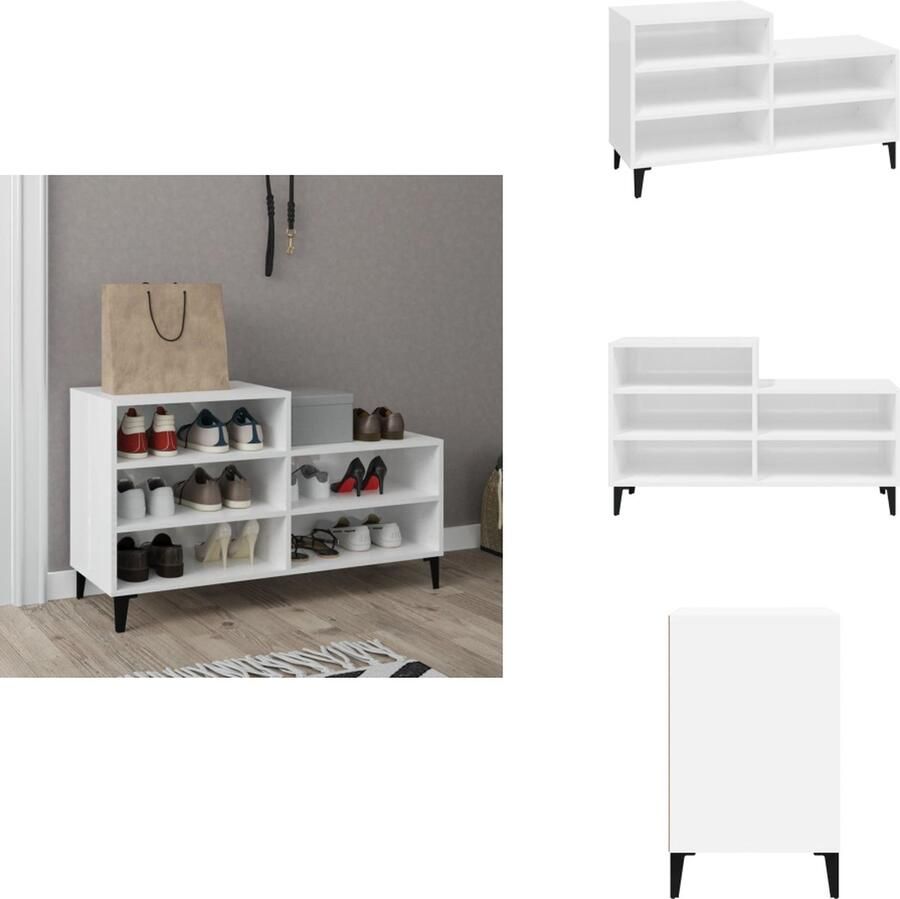 VidaXL Schoenenrek Schoenenrekken Opbergrek Voor Schoenen Schoenenstellage Schoenenkast 102x36x60 cm bewerkt hout hoogglans wit