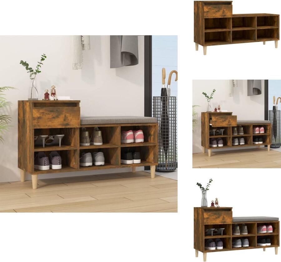 VidaXL Schoenenrek Schoenenrekken Opbergrek Voor Schoenen Schoenenstellage Schoenenkast 102x36x60 cm bewerkt hout gerookt eikenkleurig - Foto 3