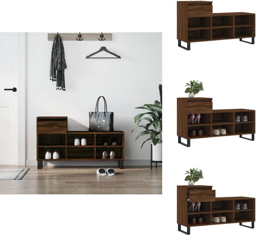VidaXL Schoenenrek Schoenenrekken Opbergrek Voor Schoenen Schoenenstellage Schoenenkast 102x36x60 cm bewerkt hout bruineikenkleurig - Foto 2