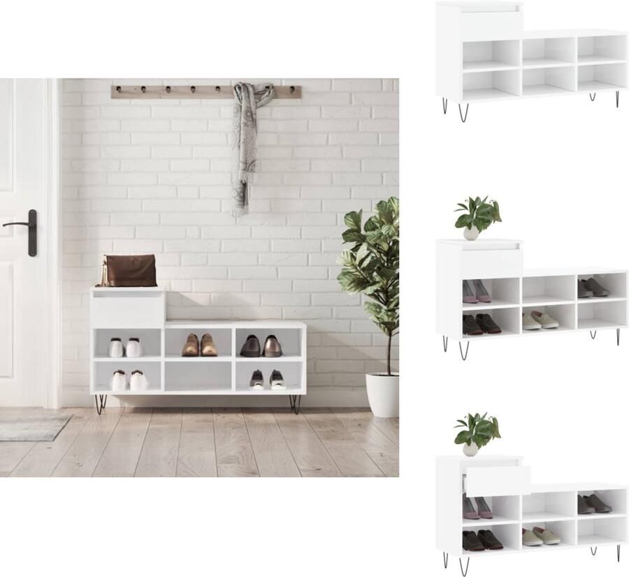 VidaXL Schoenenrek Schoenenrekken Opbergrek Voor Schoenen Schoenenstellage Schoenenkast 102x36x60 cm bewerkt hout hoogglans wit - Foto 4