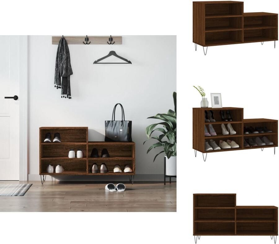 The Living Store Schoenenkast Bruineiken 102x36x60cm Duurzaam materiaal Voldoende opbergruimte Stevig blad Metalen poten Montage vereist Schoenenkast Houten Schoenenkast Bruine Schoenenkast Schoenen Opbergruimte Organisatie - Foto 2