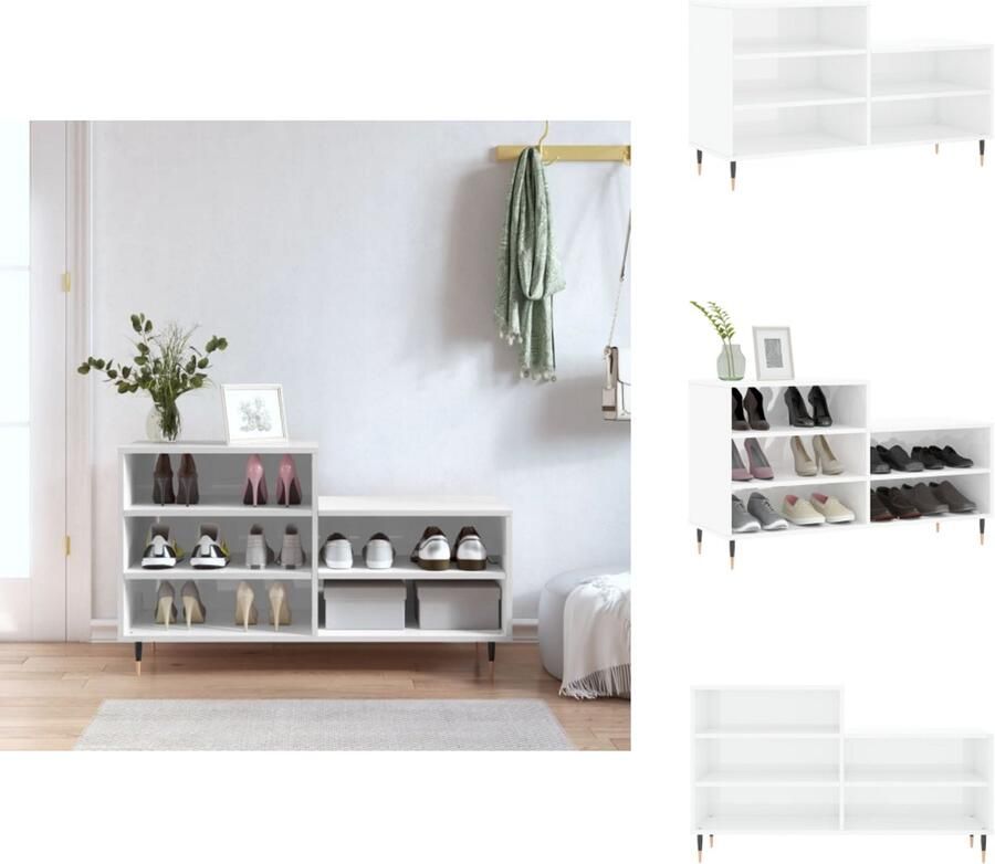VidaXL Schoenenrek Schoenenrekken Opbergrek Voor Schoenen Schoenenstellage Schoenenkast 102x36x60 cm bewerkt hout hoogglans wit - Foto 7