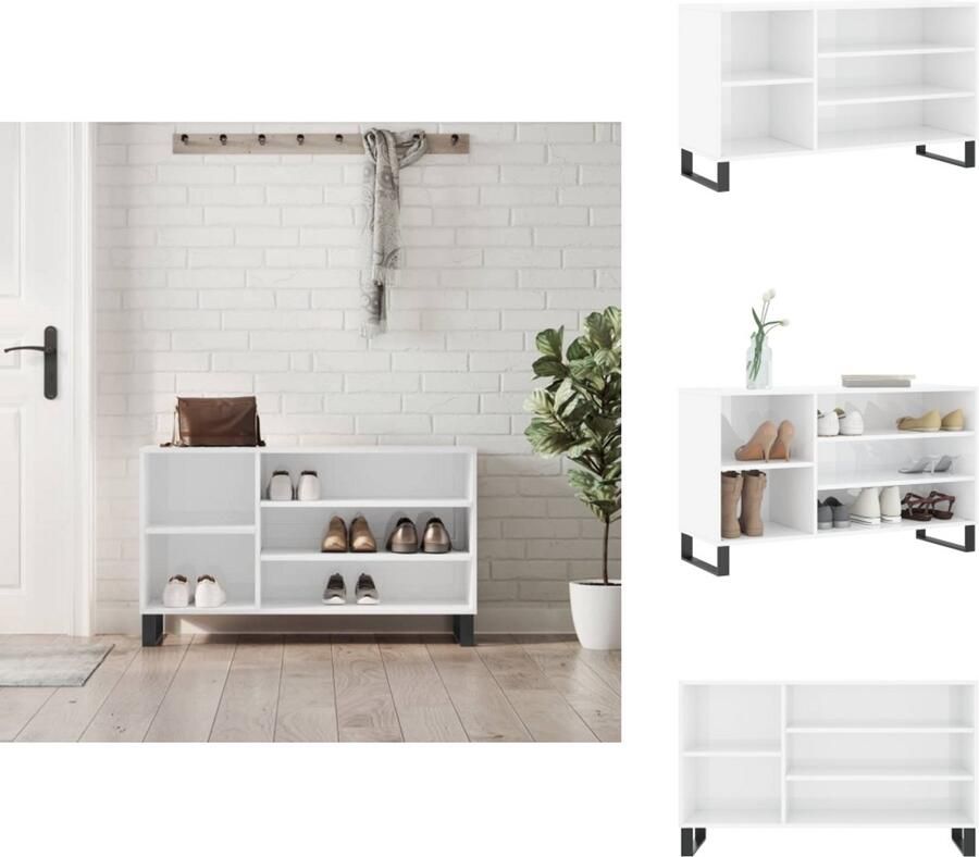 VidaXL Schoenenrek Schoenenrekken Opbergrek Voor Schoenen Schoenenstellage Schoenenkast 102x36x60 cm bewerkt hout hoogglans wit - Foto 5