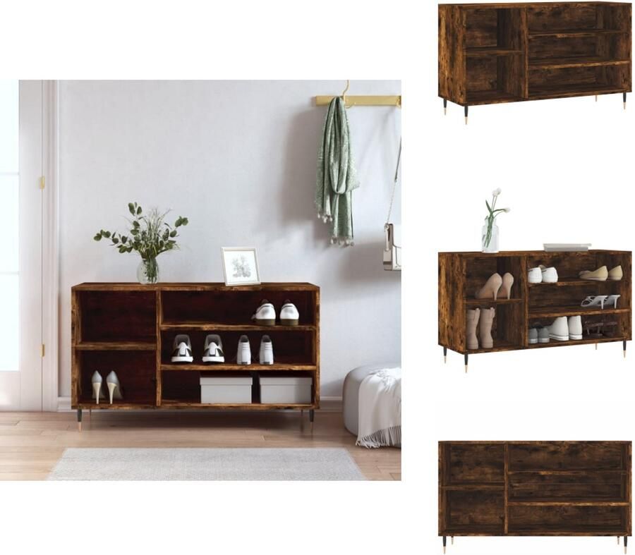 VidaXL Schoenenrek Schoenenrekken Opbergrek Voor Schoenen Schoenenstellage Schoenenkast 102x36x60 cm bewerkt hout gerookt eikenkleurig