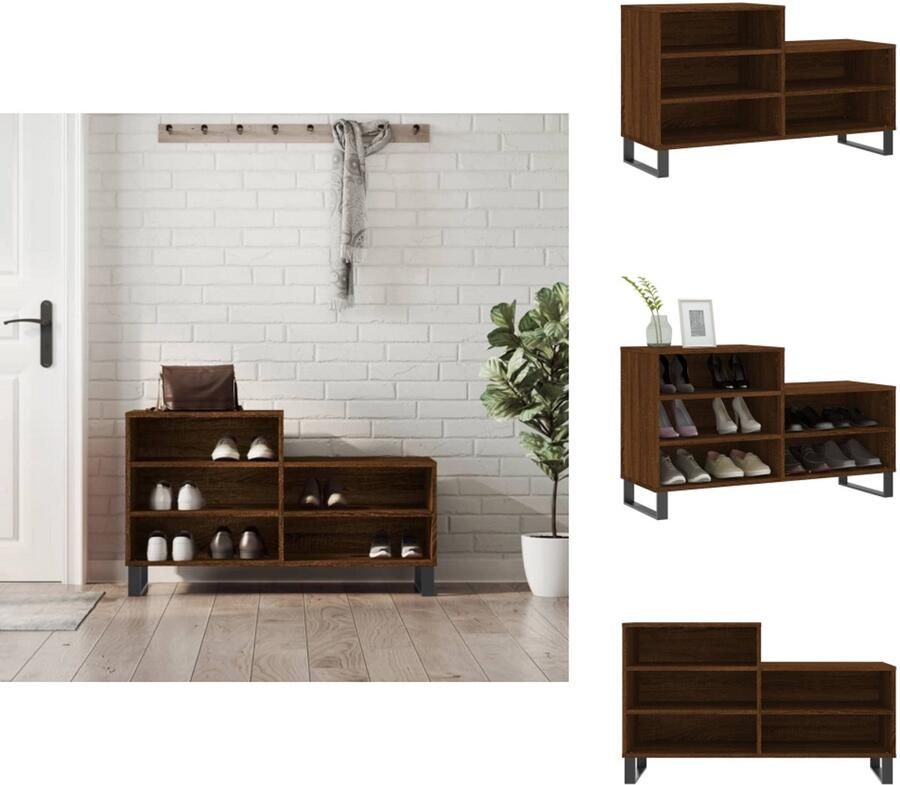 VidaXL Schoenenrek Schoenenrekken Opbergrek Voor Schoenen Schoenenstellage Schoenenkast 102x36x60 cm bewerkt hout bruineikenkleurig - Foto 3