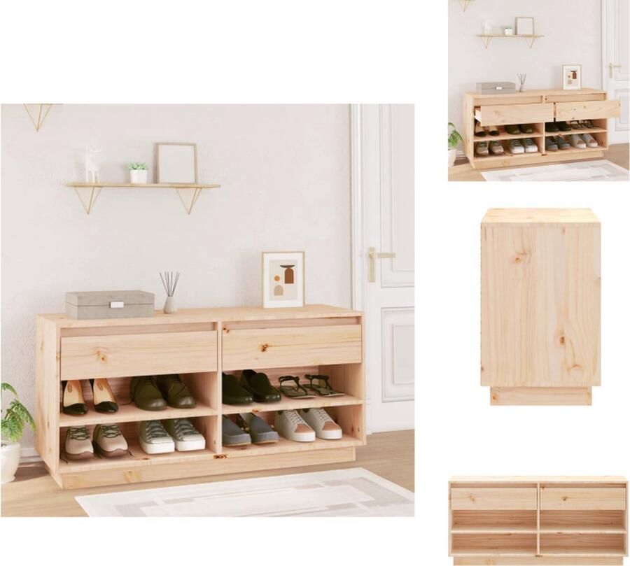 VidaXL Schoenenkast Massief Grenenhout Schoenenkast Afmetingen- 110 x 34 x 52 cm Ken- Stabiel en voldoende opbergruimte Schoenenkast