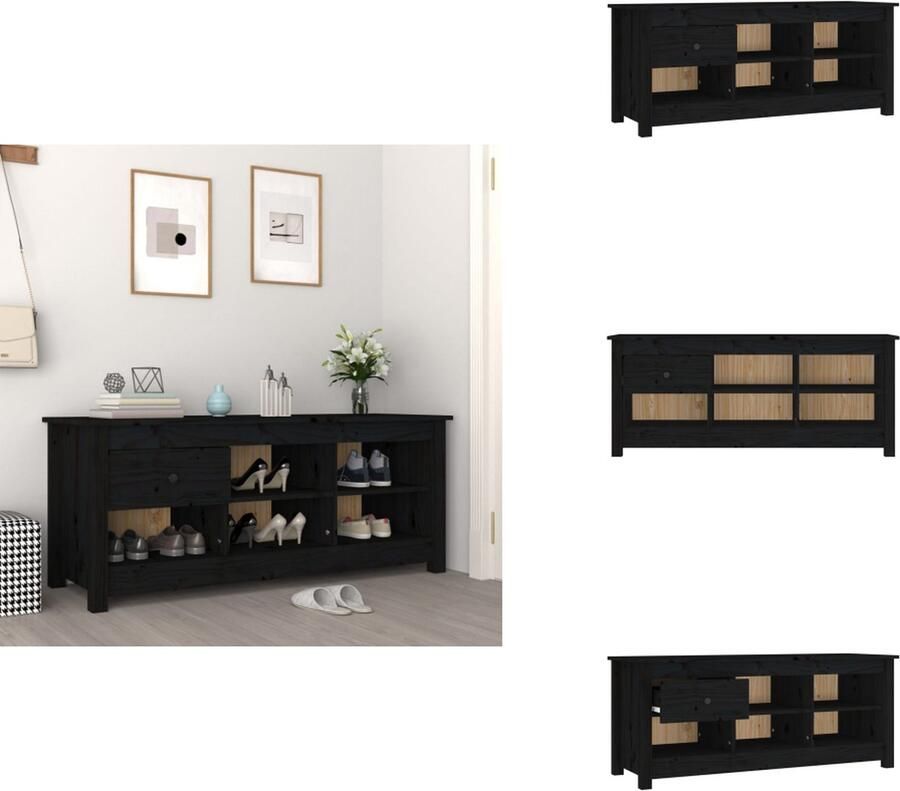 VidaXL Schoenenrek Schoenenrekken Opbergrek Voor Schoenen Schoenenstellage Schoenenkast 110x38x45-5 cm massief grenenhout zwart