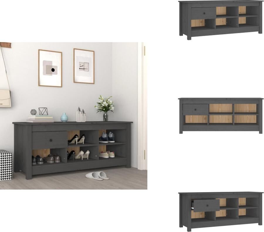 VidaXL Schoenenrek Schoenenrekken Opbergrek Voor Schoenen Schoenenstellage Schoenenkast 110x38x45 5 cm massief grenenhout grijs