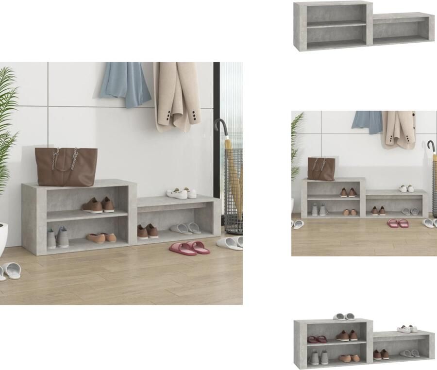 VidaXL Schoenenrek Schoenenrekken Opbergrek Voor Schoenen Schoenenstellage Schoenenkast 150x35x45 cm bewerkt hout betongrijs
