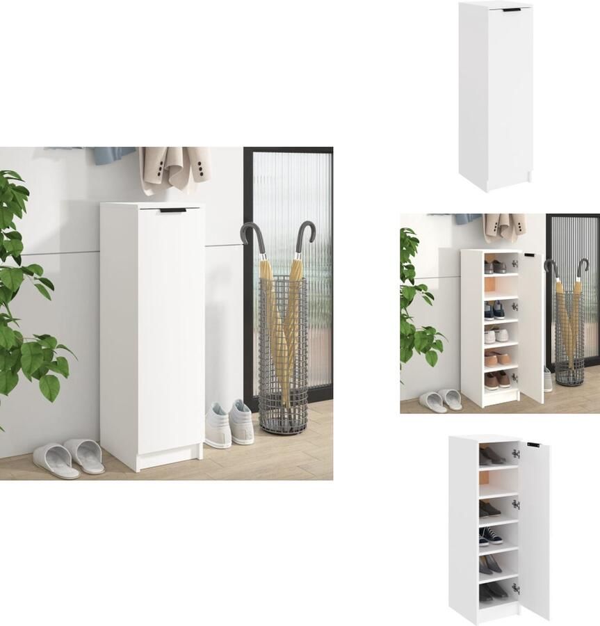 VidaXL Schoenenrek Schoenenrekken Opbergrek Voor Schoenen Schoenenstellage Schoenenkast 30x35x100 cm bewerkt hout wit