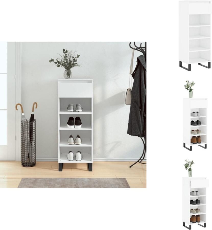 VidaXL Schoenenrek Schoenenrekken Opbergrek Voor Schoenen Schoenenstellage Schoenenkast 40x36x105 cm bewerkt hout hoogglans wit