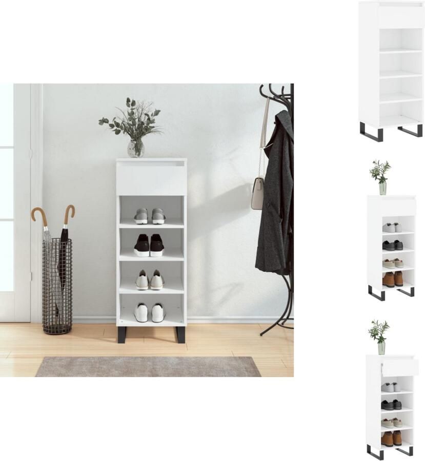 VidaXL Schoenenrek Schoenenrekken Opbergrek Voor Schoenen Schoenenstellage Schoenenkast 40x36x105 cm bewerkt hout wit