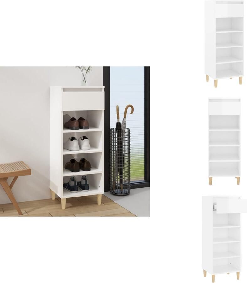 VidaXL Schoenenrek Schoenenrekken Opbergrek Voor Schoenen Schoenenstellage Schoenenkast 40x36x105 cm bewerkt hout hoogglans wit