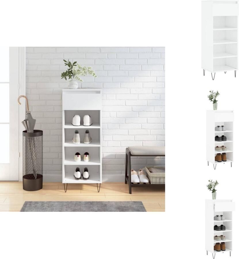 VidaXL Schoenenrek Schoenenrekken Opbergrek Voor Schoenen Schoenenstellage Schoenenkast 40x36x105 cm bewerkt hout hoogglans wit