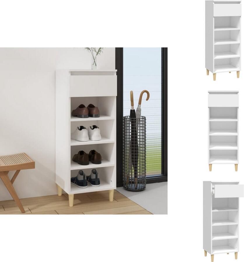 VidaXL Schoenenrek Schoenenrekken Opbergrek Voor Schoenen Schoenenstellage Schoenenkast 40x36x105 cm bewerkt hout wit - Foto 2