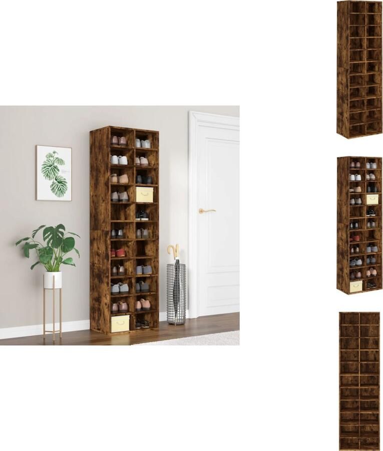 VidaXL Schoenenrek Schoenenrekken Opbergrek Voor Schoenen Schoenenstellage Schoenenkast 54x34x183 cm bewerkt hout gerookt eikenkleurig