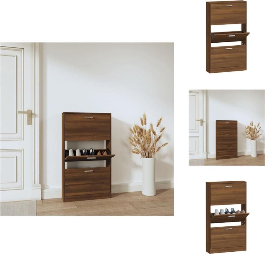 VidaXL Schoenenrek Schoenenrekken Opbergrek Voor Schoenen Schoenenstellage Schoenenkast 59x17x108 cm bewerkt hout bruineikenkleurig