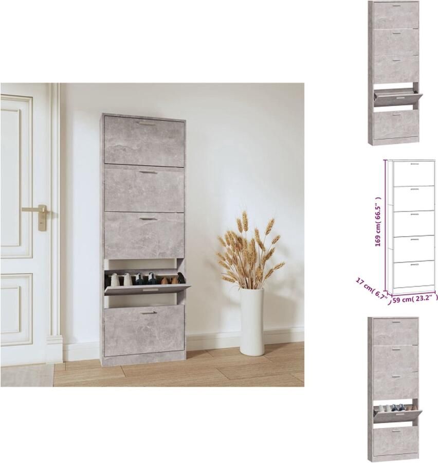 VidaXL Schoenenrek Schoenenrekken Opbergrek Voor Schoenen Schoenenstellage Schoenenkast 59x17x169 cm bewerkt hout betongrijs