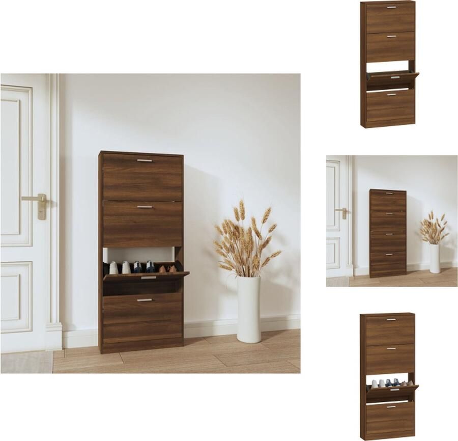 VidaXL Schoenenrek Schoenenrekken Opbergrek Voor Schoenen Schoenenstellage Schoenenkast 59x17x150 cm bewerkt hout bruineikenkleurig