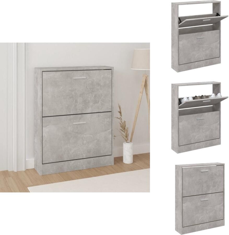 VidaXL -Schoenenkast-59x17x81-cm-bewerkt-hout-betongrijs - Foto 2