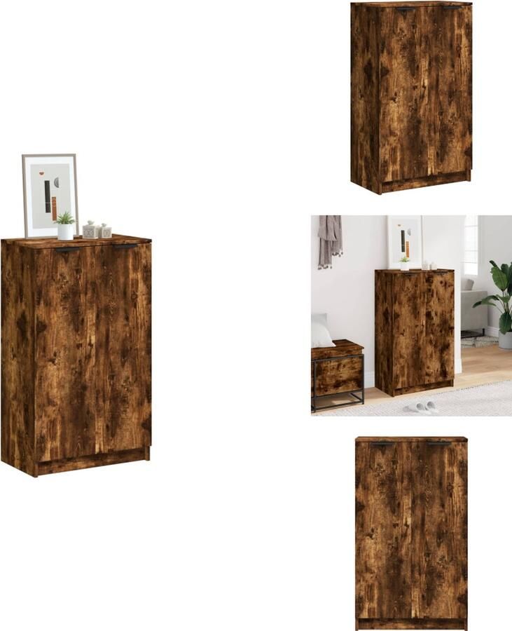 VidaXL Schoenenkast Gerookt Eiken 59x35x100 cm Opbergruimte voor geordende stofvrije en gemakkelijk bereikbare schoenen Stabiel en vochtbestendig Inclusief montagehandleiding Schoenenkast - Foto 2