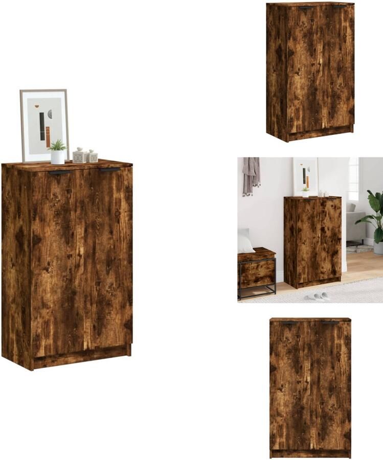 VidaXL Schoenenkast Gerookt Eiken 59x35x100 cm Opbergruimte voor geordende stofvrije en gemakkelijk bereikbare schoenen Stabiel en vochtbestendig Inclusief montagehandleiding Schoenenkast