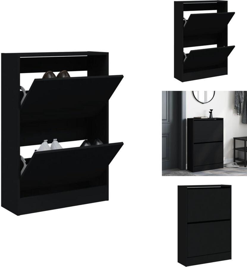 VidaXL Schoenenrek Schoenenrekken Opbergrek Voor Schoenen Schoenenstellage Schoenenkast 60x21x87 5 cm bewerkt hout zwart