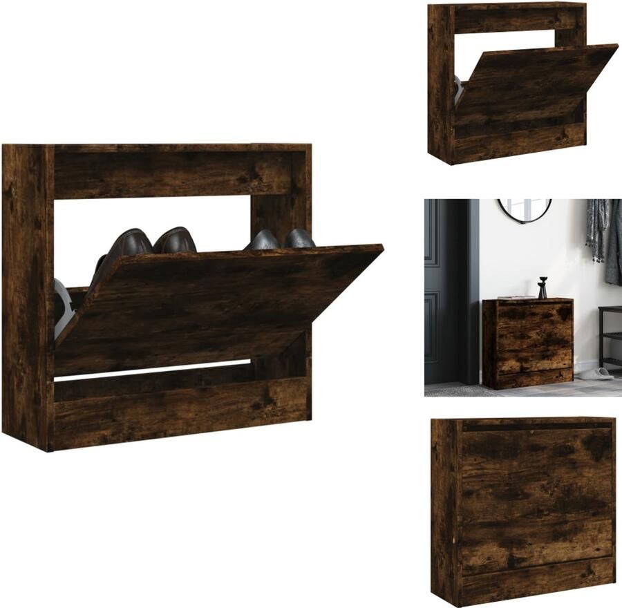 VidaXL Schoenenrek Schoenenrekken Opbergrek Voor Schoenen Schoenenstellage Schoenenkast 60x21x57 cm bewerkt hout gerookt eikenkleurig