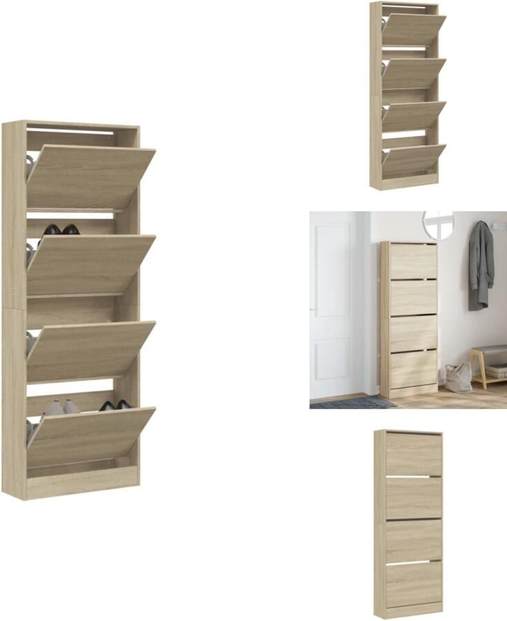 VidaXL Schoenenrek Schoenenrekken Opbergrek Voor Schoenen Schoenenstellage Schoenenkast 60x21x163 5 cm bewerkt hout sonoma eikenkleurig