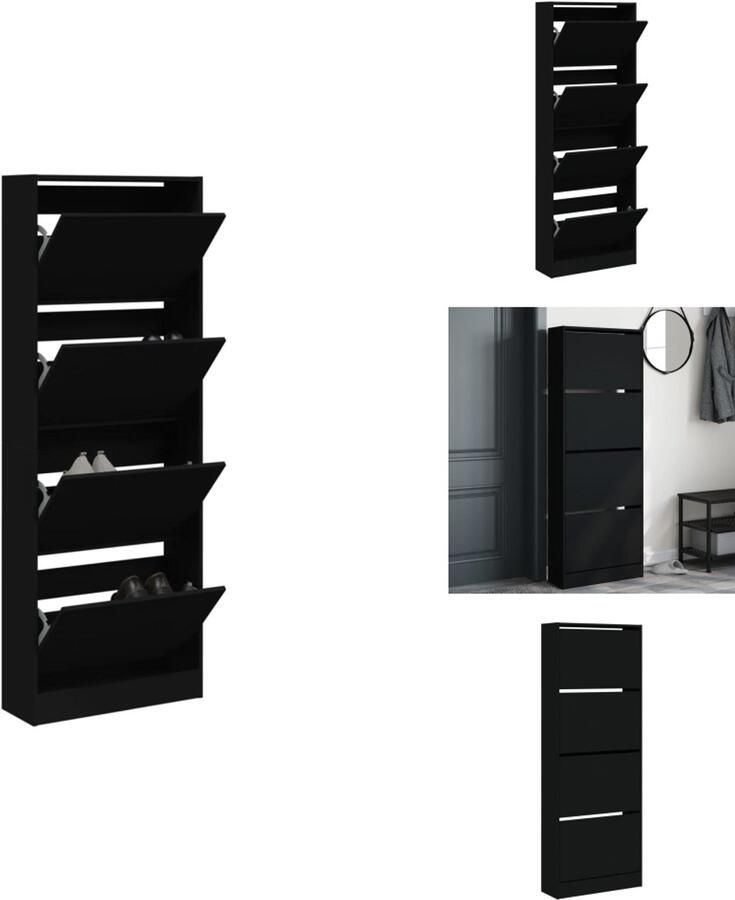 VidaXL Schoenenrek Schoenenrekken Opbergrek Voor Schoenen Schoenenstellage Schoenenkast 60x21x163 5 cm bewerkt hout zwart