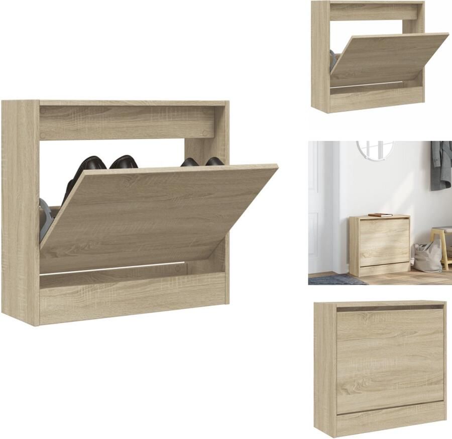 VidaXL Schoenenrek Schoenenrekken Opbergrek Voor Schoenen Schoenenstellage Schoenenkast 60x21x57 cm bewerkt hout sonoma eikenkleurig