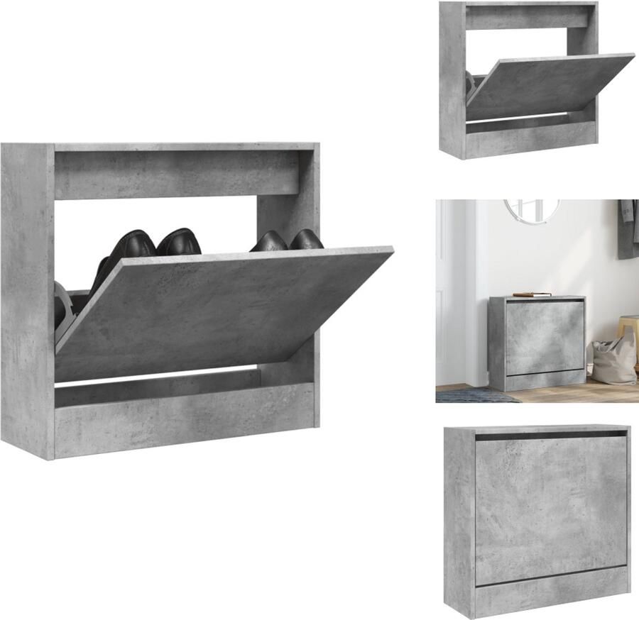 VidaXL Schoenenrek Schoenenrekken Opbergrek Voor Schoenen Schoenenstellage Schoenenkast 60x21x57 cm bewerkt hout betongrijs