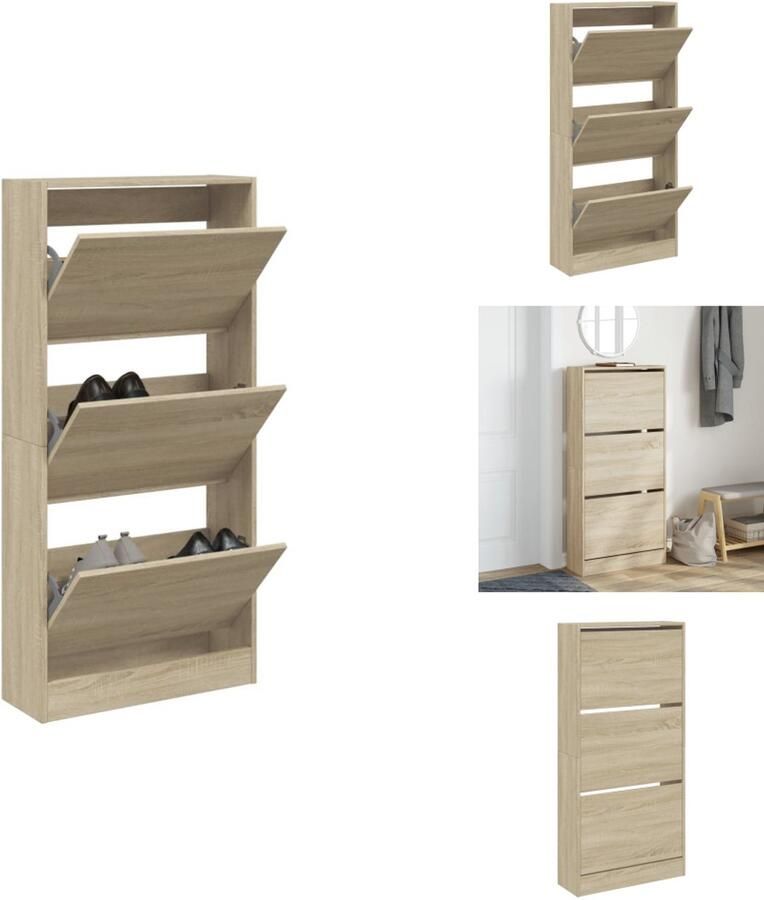 VidaXL Schoenenrek Schoenenrekken Opbergrek Voor Schoenen Schoenenstellage Schoenenkast 60x21x125 5 cm bewerkt hout sonoma eikenkleurig