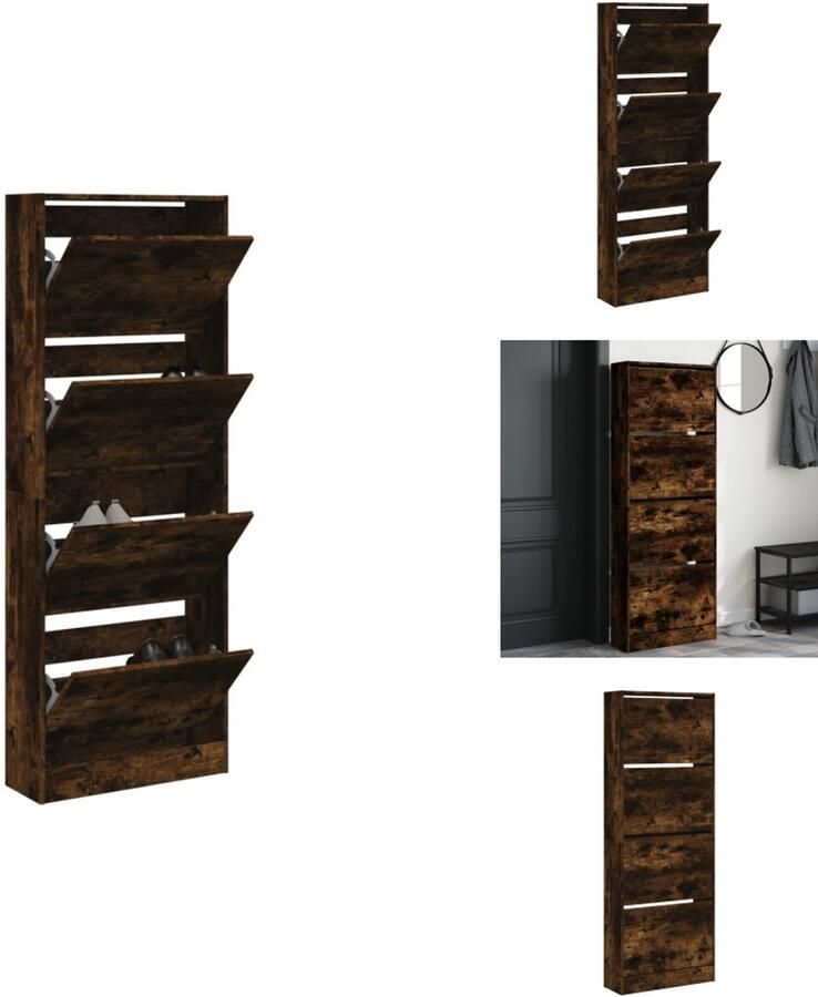 VidaXL Schoenenrek Schoenenrekken Opbergrek Voor Schoenen Schoenenstellage Schoenenkast 60x21x163 5 cm bewerkt hout gerookt eikenkleurig