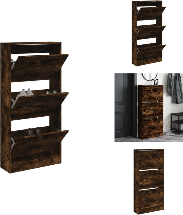 VidaXL Schoenenrek Schoenenrekken Opbergrek Voor Schoenen Schoenenstellage Schoenenkast 60x21x125 5 cm bewerkt hout gerookt eikenkleurig