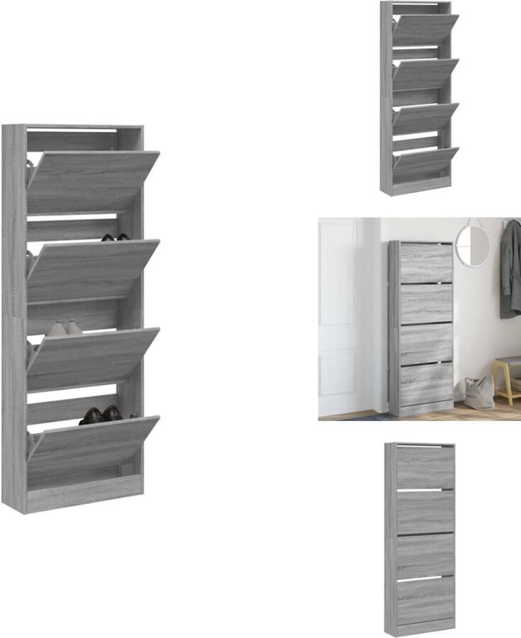 VidaXL Schoenenrek Schoenenrekken Opbergrek Voor Schoenen Schoenenstellage Schoenenkast 60x21x163 5 cm bewerkt hout grijs sonoma eiken