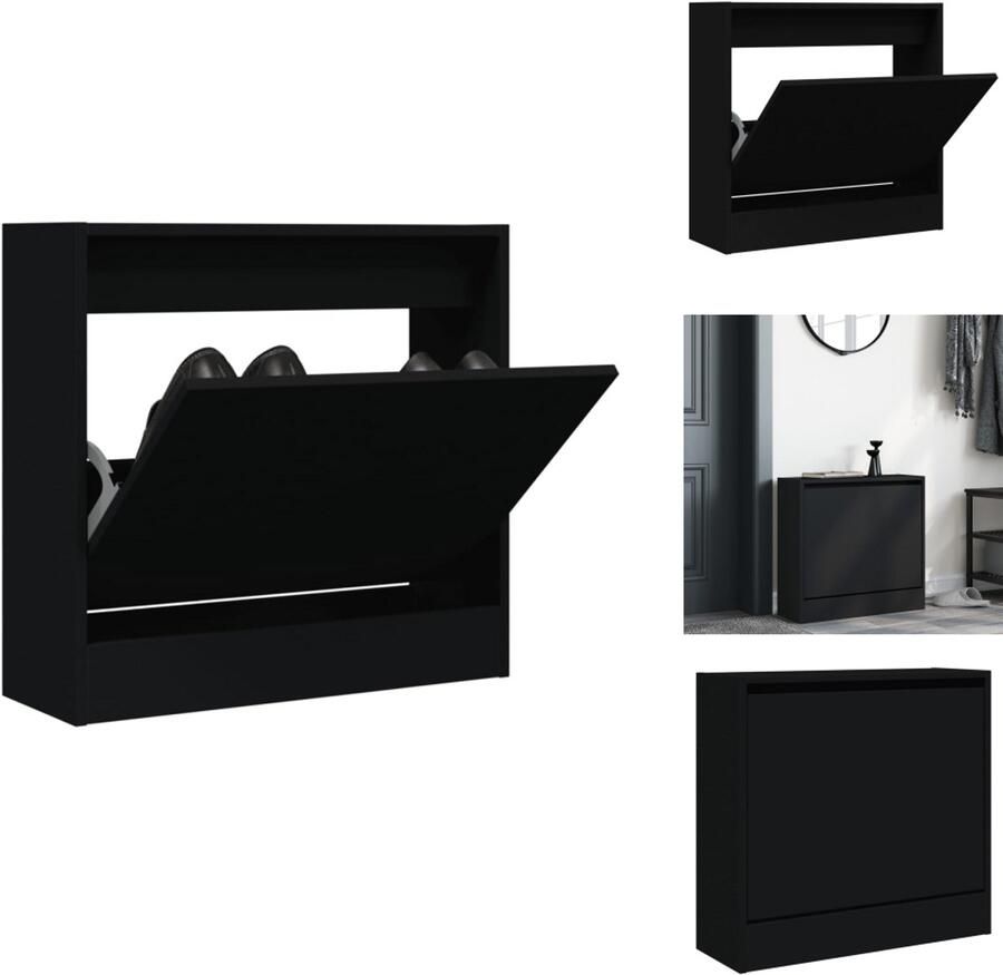 VidaXL Schoenenrek Schoenenrekken Opbergrek Voor Schoenen Schoenenstellage Schoenenkast 60x21x57 cm bewerkt hout zwart