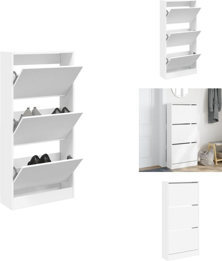 VidaXL Schoenenrek Schoenenrekken Opbergrek Voor Schoenen Schoenenstellage Schoenenkast 60x21x125 5 cm bewerkt hout wit