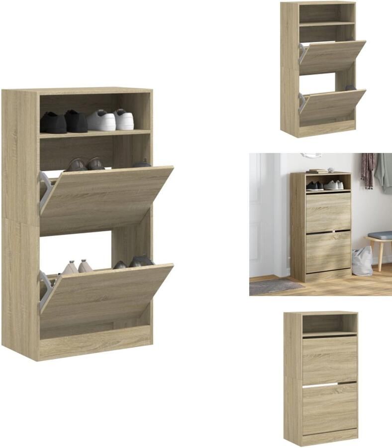 VidaXL Schoenenrek Schoenenrekken Opbergrek Voor Schoenen Schoenenstellage Schoenenkast 60x34x116 cm bewerkt hout sonoma eikenkleurig