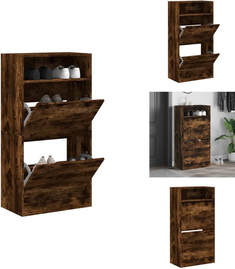 VidaXL Schoenenrek Schoenenrekken Opbergrek Voor Schoenen Schoenenstellage Schoenenkast 60x34x116 cm bewerkt hout gerookt eikenkleurig