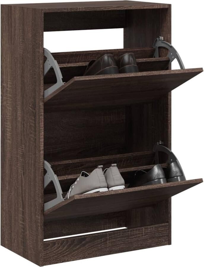 VidaXL Schoenenkast 60x34x96 5 cm bewerkt hout bruin eikenkleur Schoenenrek Schoenenrekken Opbergrek Voor Schoenen Schoenenstellage