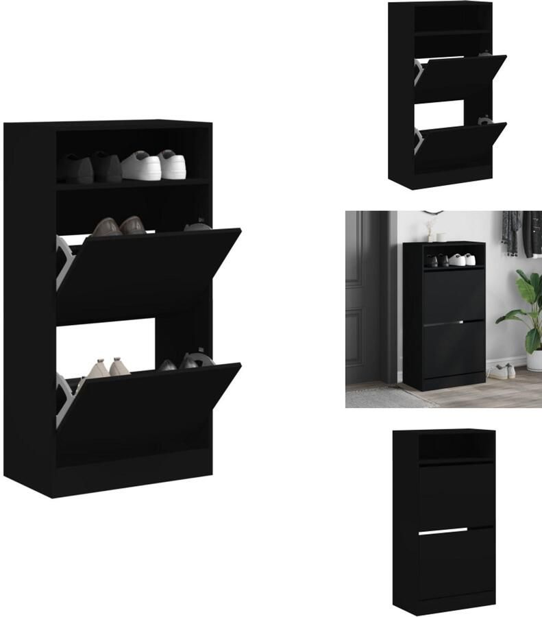 VidaXL Schoenenrek Schoenenrekken Opbergrek Voor Schoenen Schoenenstellage Schoenenkast 60x34x116 cm bewerkt hout zwart