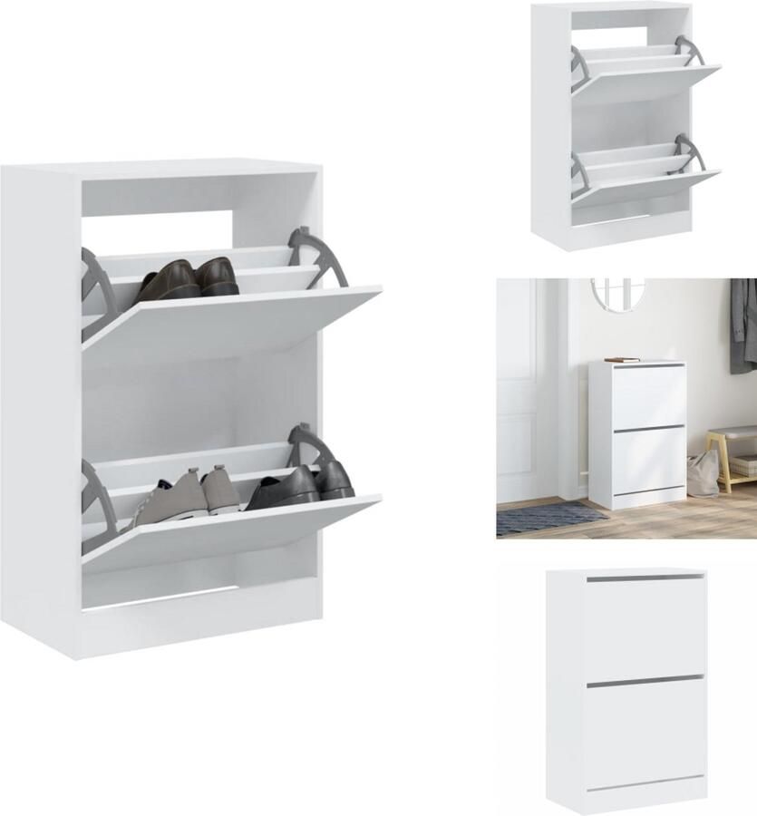 VidaXL Schoenenrek Schoenenrekken Opbergrek Voor Schoenen Schoenenstellage Schoenenkast 60x34x96 5 cm bewerkt hout wit