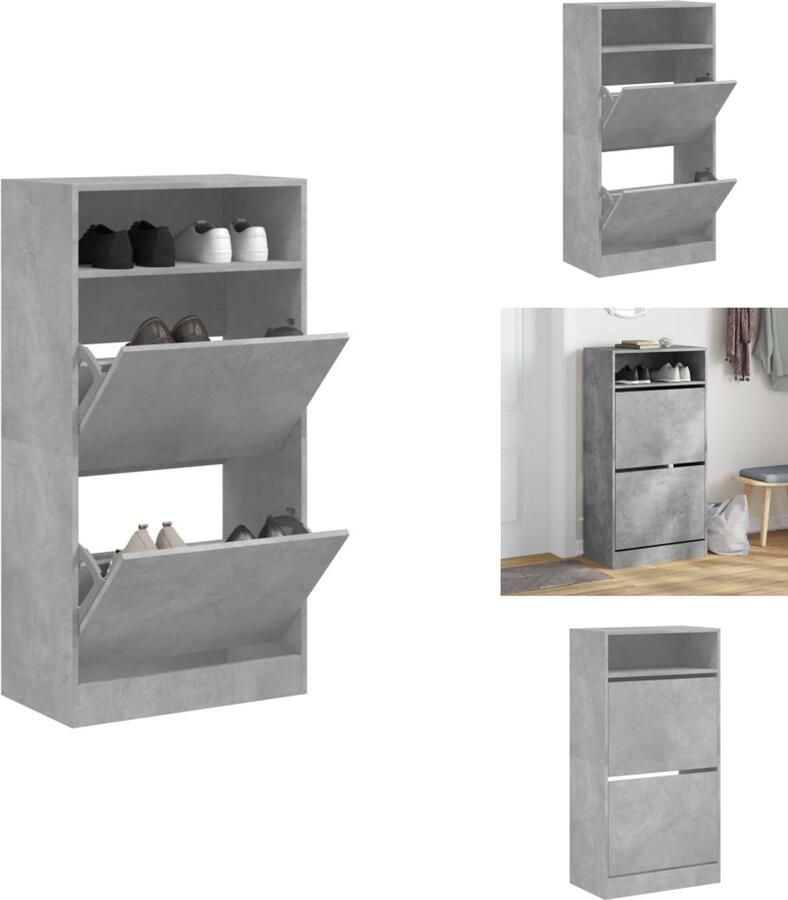 VidaXL Schoenenrek Schoenenrekken Opbergrek Voor Schoenen Schoenenstellage Schoenenkast 60x34x116 cm bewerkt hout betongrijs