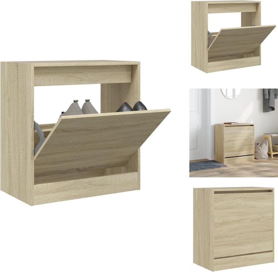 VidaXL Schoenenrek Schoenenrekken Opbergrek Voor Schoenen Schoenenstellage Schoenenkast 60x34x63 5 cm bewerkt hout sonoma eikenkleurig